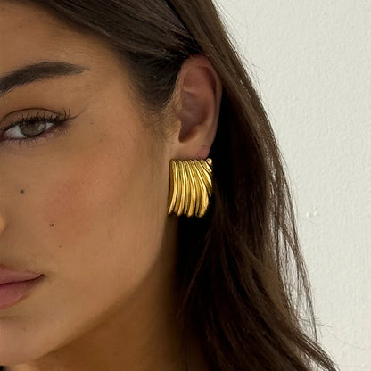 Rippled Stud Gold Earrings