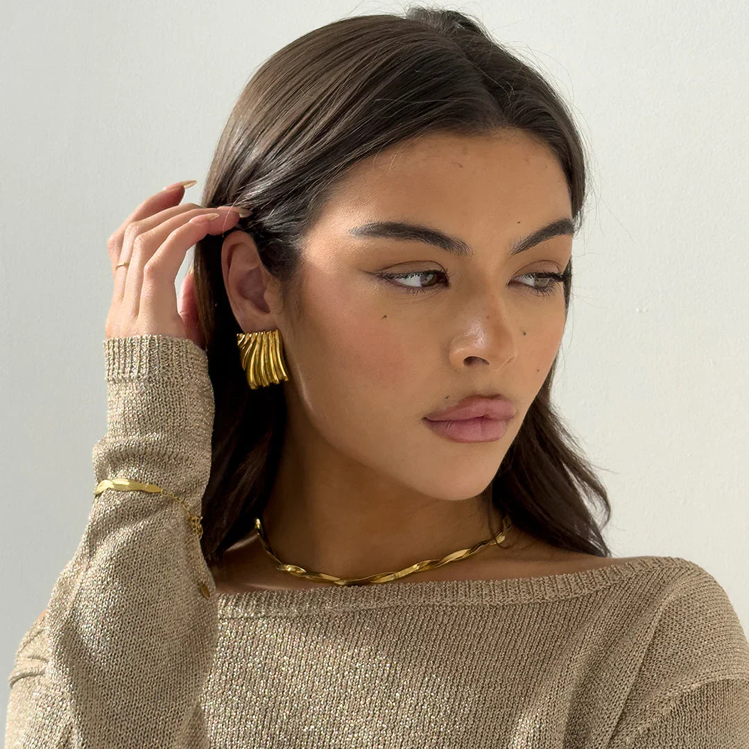 Rippled Stud Gold Earrings