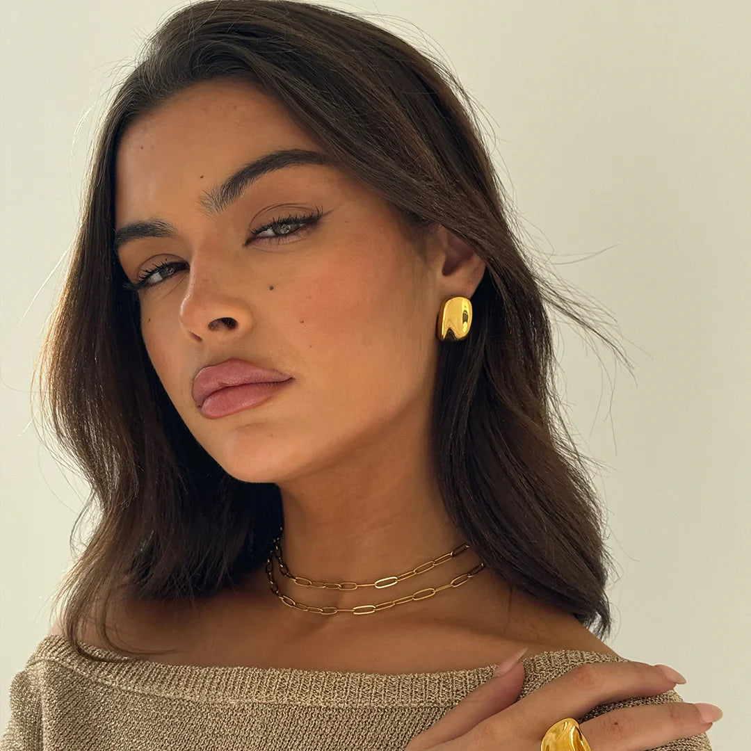 Rectangular Stud Gold Earrings