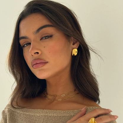 Rectangular Stud Gold Earrings