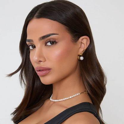 Pearl-Studded Gold Earrings