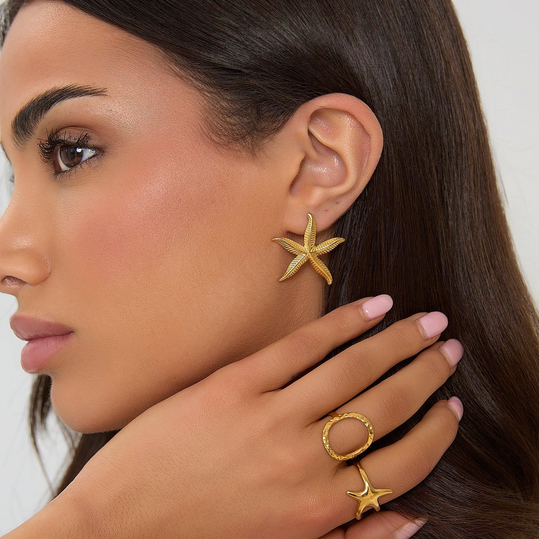 Gold Starfish Stud Earrings